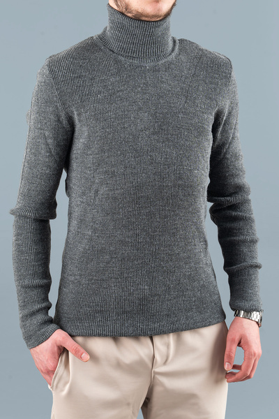 bombe Men's Slim Fit Turtleneck Slim Corded Fabric Sweater