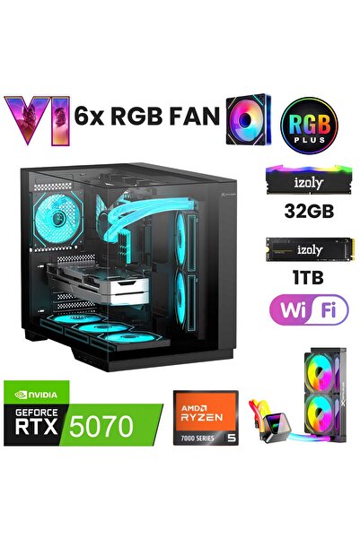IZOLY Elite X4 Ryzen 7600X 32GB D5 Ram 1TB M.2 SSD RTX5070 12GB 240MM RGB Sıv...
