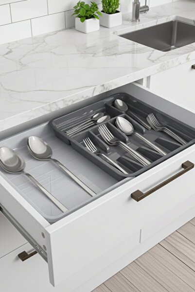 Myend Adjustable Size Inside Drawer Cutlery Organizer, Spoon Holder