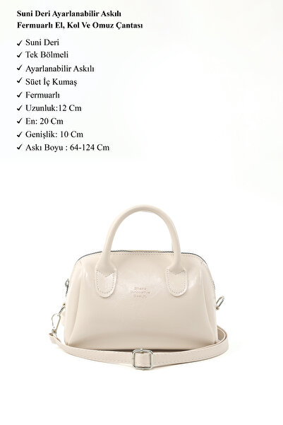 SHAKA Crinkle Textured Cream Shk184 Faux Leather, Single Compartment with Zipper, Strap Hand, Arm and Shoulder Bag