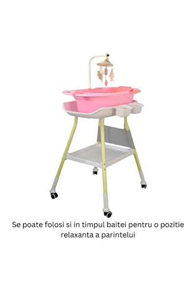 iTin Masa ajustabila pentru infasat bebelusi, cu spatii depozitare si roti, design modern, alba