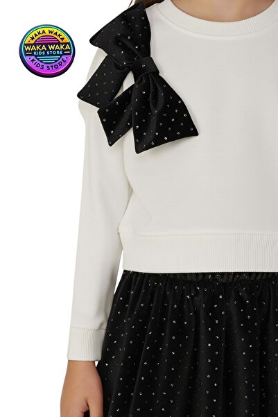 ww waka waka kids store Girl's Velvet Skirt with Bow Detail Two-Piece Set