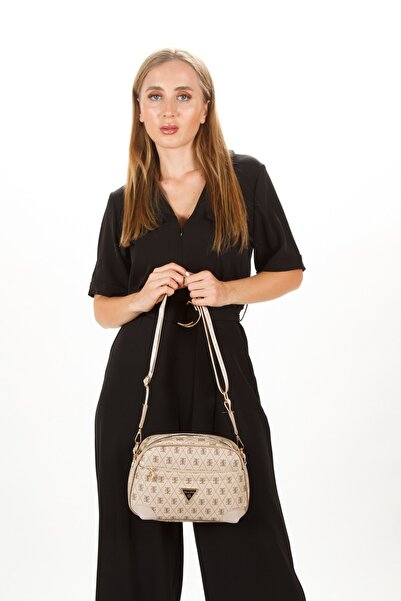 Newish Polo Women's Monogram Patterned Long Strap Crossbody Shoulder Bag 2 Pieces – Brown Beige