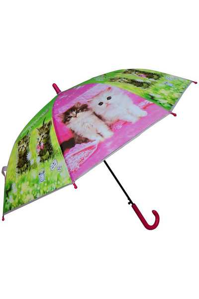 ATABY 8 Telli Yarı Otomatik 84cm Çaplı Düdklü Kedi Desenli Çocuk Baston Şemsiye