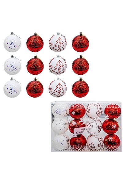 NEBO Christmas tree baubles, red and white, set of 12