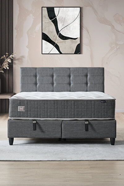 CENNET YATAK Mimoza Modeli Çift Kişilik Full Ortopedik Yataklı Sandıklı Baza ve Başlık Takımı 3 lü Set