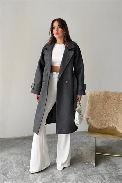 Dipmoda Kadın kuşaklı midi boy astarlı kaban DPG120