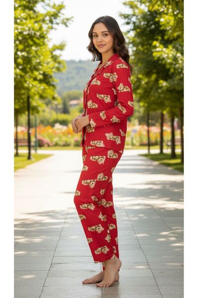 MİSS ELİZZA 4000 Pajama Set Suede with 5 Buttons and Bear