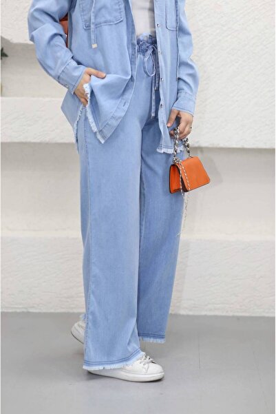 Suede Style 5649 - Κομψό, άνετο, λεπτό ύφασμα, γυναικείο σετ πουκάμισο και τζιν