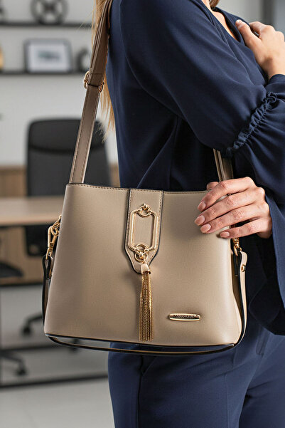 POLO CLUB Geantă de umăr și crossbody pentru femei cu 3 compartimente cu detalii aurii (23x19 CM)