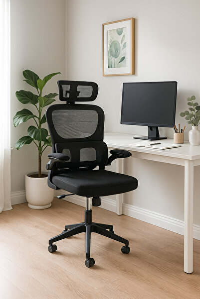 MARIA HOMES كرسي مكتب مريح باللون الأسود - كرسي دوار شبكي قابل للتعديل مع مسند للرأس ودعم أسفل الظهر