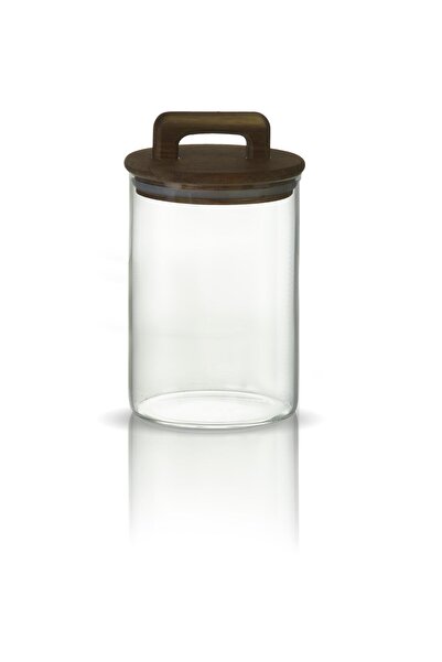 Store Saplı Akasya Kapaklı 1000ml Yüksek Borosilikat Cam Saklama Kavanozu
