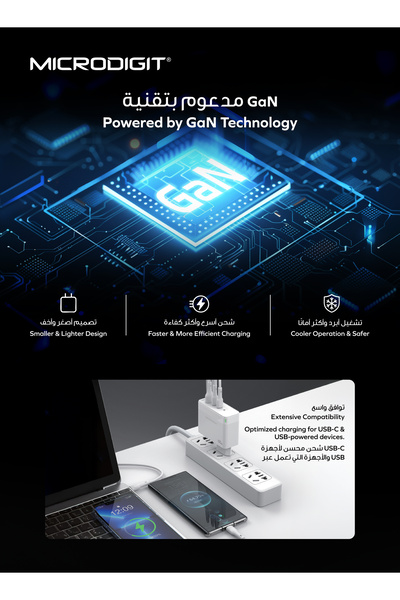 Microdigit Premium Charger 100W Dual PD Type C + 1 QC Fast Charger With GaN Technology and PPS 3.3 Support