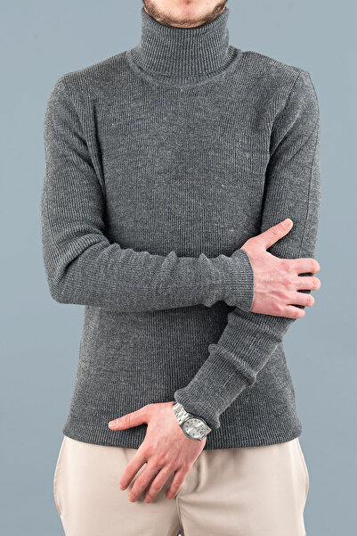 bombe Men's Slim Fit Turtleneck Slim Corded Fabric Sweater