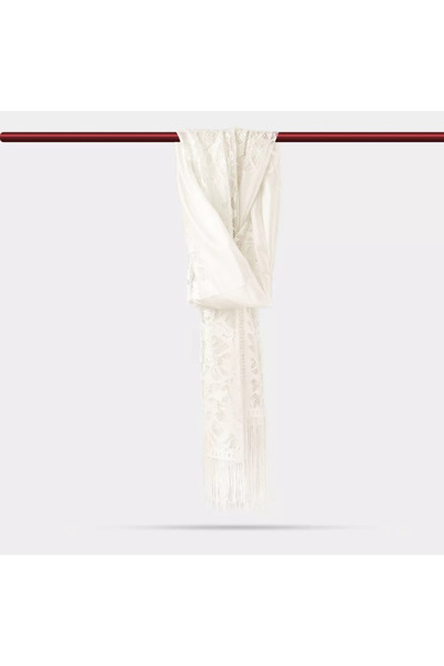 Hayrat Neşriyat Δαντελωτό σάλι με φούντες (Κάλυμμα Mawlid, 166x61 εκ. Κρέμα)