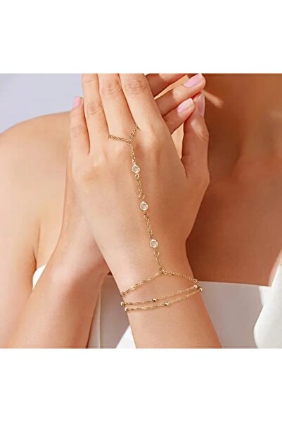 stainless steell gold renk cam boncuk detaylı 2'li set şahmeran