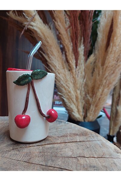 Kübistseramik Handmade Cold Coffee Cup Red Cherry Mug Cup