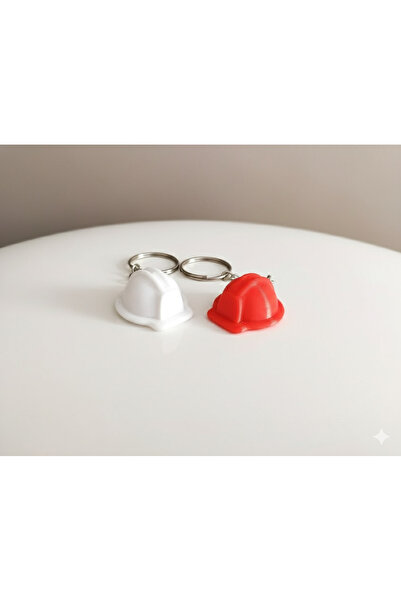 hivhestın Kırmızı & Beyaz Baret Anahtarlık | 2 Adet 3D Yazıcı Baskı Anahtarlık