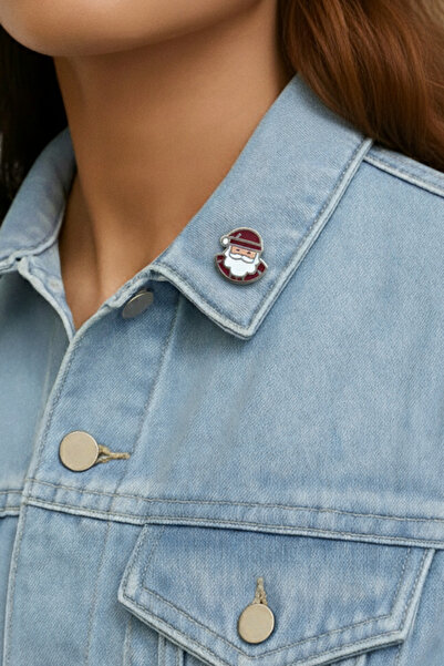 gokmentoy Metal Noel Temalı Pin / Broş - Noel Baba Kafa Model 3