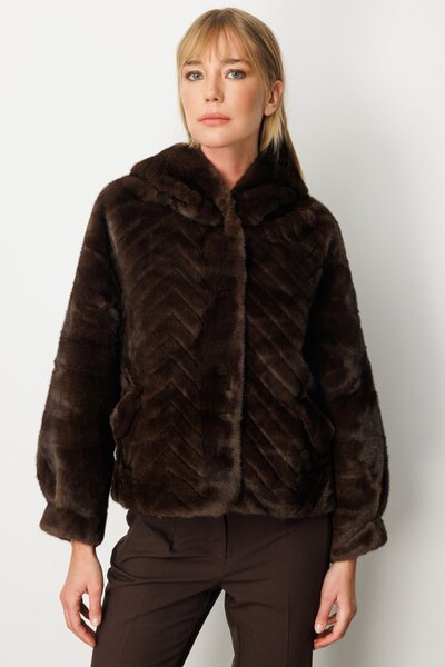 Ekol Hooded Plush Coat Brown