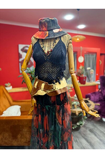 Yılday Gür Butik Cordelia Deri Kemer | Taba & Krem El Yapımı Bohem Bel Kemer