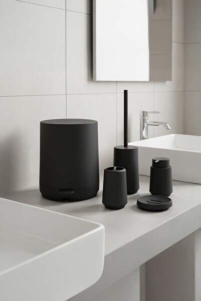 Vadi Olivia Soft Textured Black 5 Piece Modern Acrylic Bathroom Set