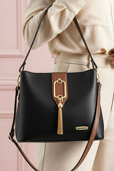 POLO CLUB حقيبة كتف وحقيبة كروس نسائية بثلاثة أقسام وتفاصيل ذهبية (23×19 سم)