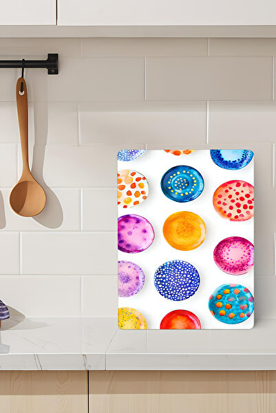 kutuTR Colorful Dot Pattern Tempered Glass Cutting Board 21X30 cm Size Uv Pri...