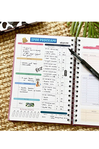 Dörtel Tedarik Undated Talking Agenda Weekly Planner Notebook with Cat Noodle Design and Spiral Sticker