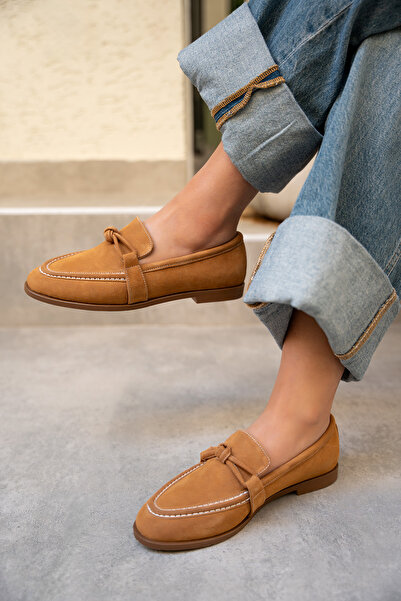 LAMİNTA Onapy Tan Suede Flat Sole Knot Detailed Shoes