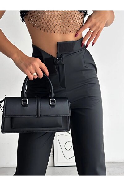 TheyYou Velcro Detail Faux Leather High Waist Wide Leg Pants