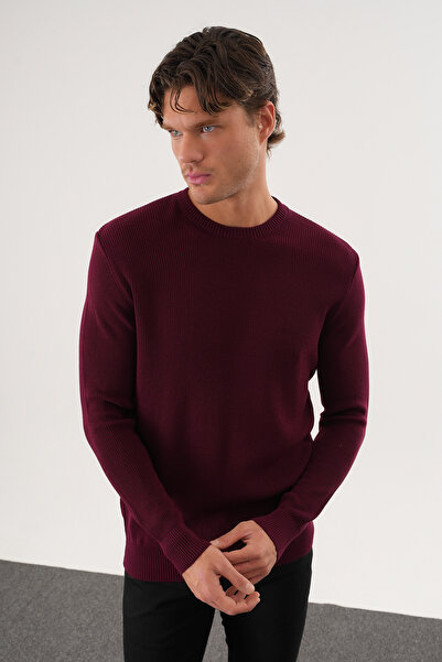 No Way Men's Regular Fit Knitted Detailed Crew Neck Sweater