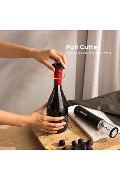 Muson Electric Wine Opener 4-in-1 Gift Set (Automatic Corkscrew with Foil Cutter, 2 Vacuum Stoppers,