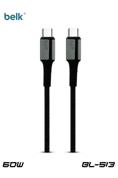 Belk كابل بيانات BL-S13 USB-C إلى USB-C بقوة 60 واط، منسوج من النايلون بطول 3...