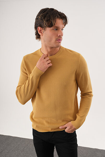 No Way Men's Regular Fit Knitted Detailed Crew Neck Sweater