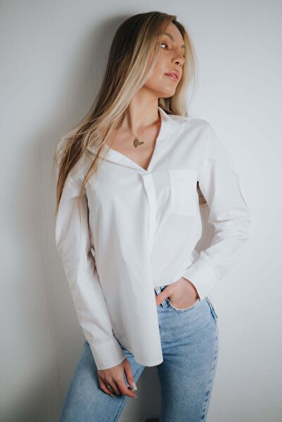 Suavette Classic White Shirt with Pocket, Made of Cotton and Bamboo Fiber
