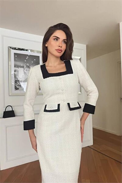 Dipmoda فستان نسائي بتصميم من القماش المستورد بأزرار DPNC3042