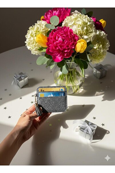 mirakuş Gray Glitter Tassel Wallet Card Holder