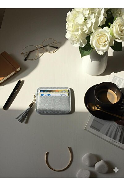 mirakuş Ασημί λάμψη με φούντα θήκη για κάρτες πορτοφολιού