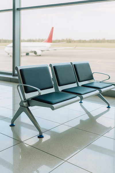 MARIA HOMES Silver 3-Seater Waiting Chair 175×68×78cmMetal Frame Bench with Cushions for Hospital & Reception