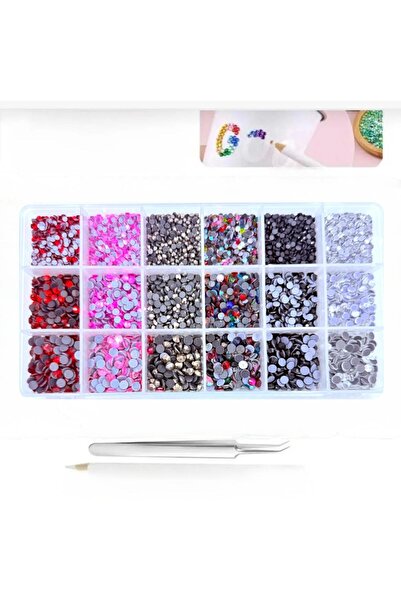 yiğit aksesuar 3 Boy 6'şar Renk Hotfix Ütü Ile Yapışan Taş 2.5mm-4mm-5mm Taş Tutma Kalemi Ve Cımbız Hediyeli