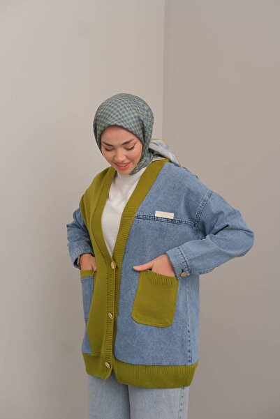 Suede Style 8648 - Knitwear Garnished Women's Denim Jacket