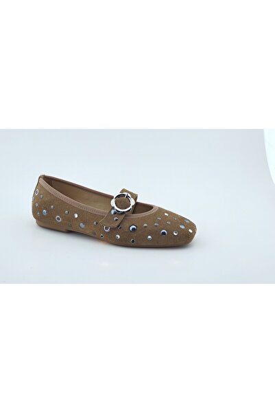 VİNİCCİ AYAKKABI Genuine Leather Sand Suede Ballerinas