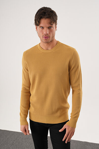 No Way Men's Regular Fit Knitted Detailed Crew Neck Sweater