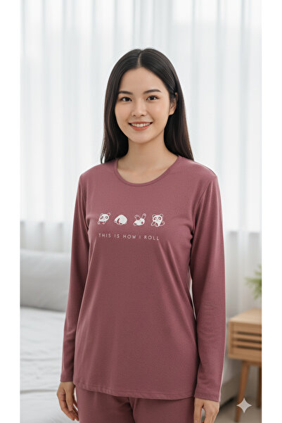 sleeproom pudra ufak puanlı mevsimlik tek üst