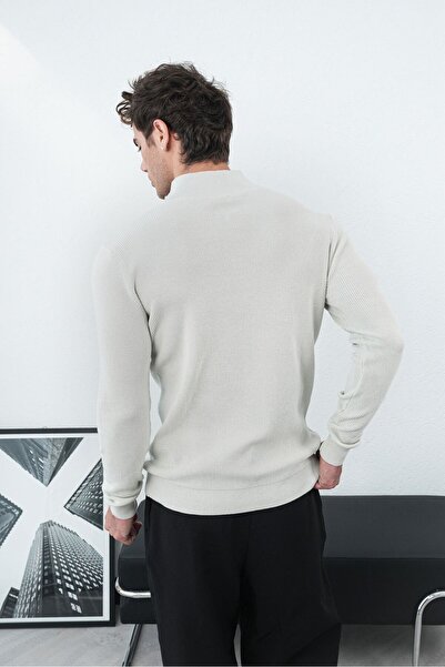 TÜZeMEN Half Zippered Mock Neck Mercerized Knitwear
