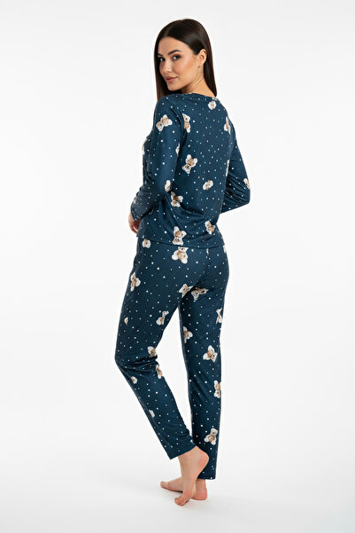 Bravie Crew Neck Suede Pajama Set 6003 with Teddy Bear