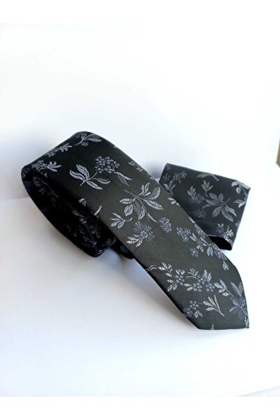 Kravatistan 5.5 cm Patterned Thin/Slim Tie and Handkerchief Set