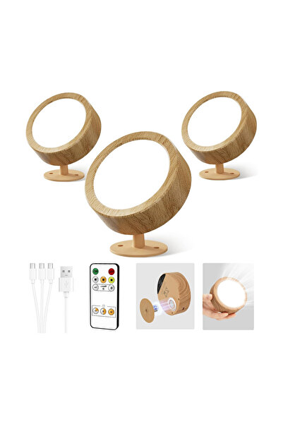 EZVALO Rechargeable LED Wall Mounted Light (3 Pack) | 360°Rotation Dimmable Cordless Wall Light (Wooden)