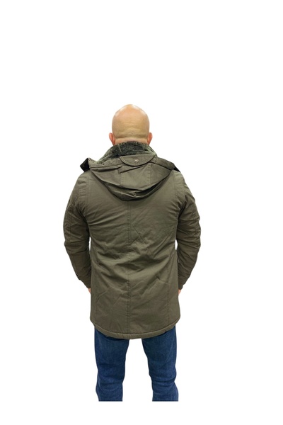 DYNAMO Men's Military Green Hooded Fur Lined Waterproof Thick Coat